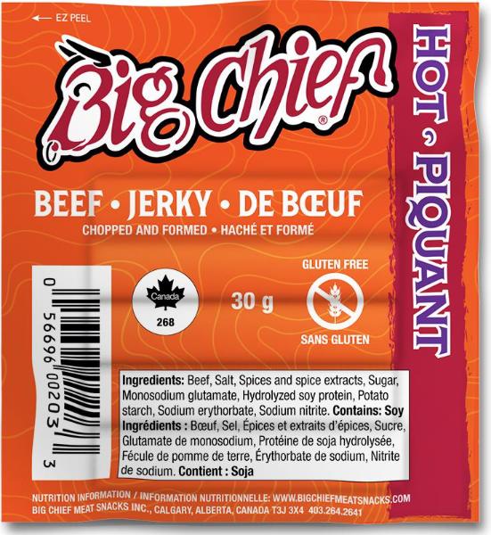 30g Hot  Beef Jerky from Big Chief Meat Snacks Calgary