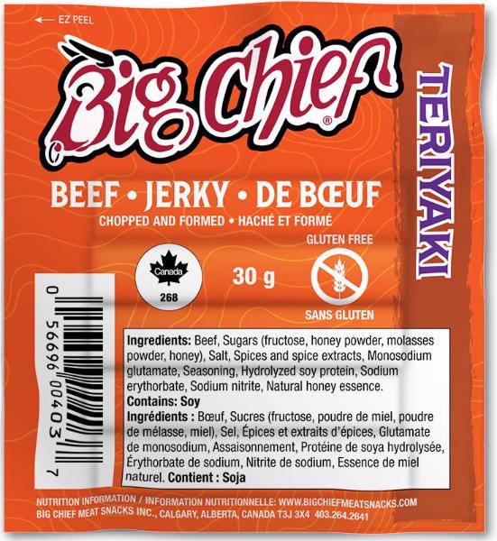 30g Teriyaki  Beef from Big Chief Meat Snacks Calgary