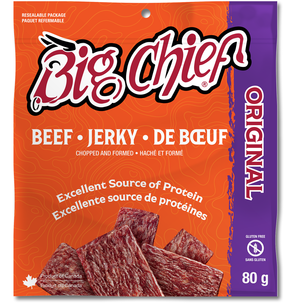 80g Beef Jerky Bag Original Big Chief Meat Snacks